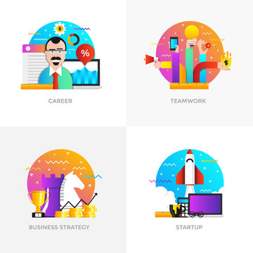 Flat Designed Concepts - Career, Teamwork, Business strategy and Startup