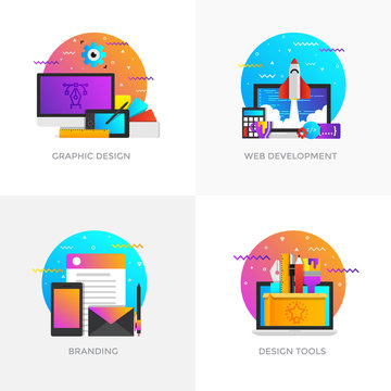 Flat Designed Concepts - Graphic design, Web development, Branding and Design tools