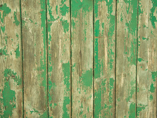 Fototapeta na wymiar Weathered and worn green wood panels