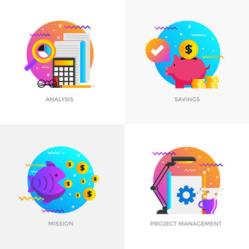 Flat Designed Concepts - Analysis, Savings, Mission and Project management