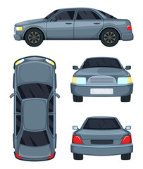 Vector illustration of automobile. Top side, front and back views