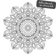 Outline Mandala for coloring book. Decorative round ornament. Anti-stress therapy pattern. Weave design element. Yoga logo, background for meditation poster. Unusual flower