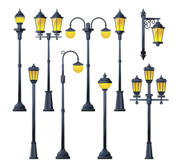 Vector illustration of old city lamps in cartoon style