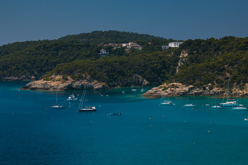 Fototapeta na wymiar Veduta panoramica dell'isola di San Domino con le barche in mare alle Tremiti