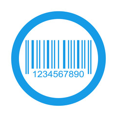 Icono plano codigo de barras en circulo color azul