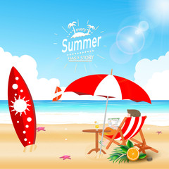 Summer Surfing time brochure with isolated elements