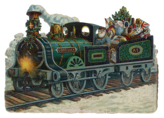 Father Christmas in a train. Date: late 19th century