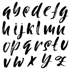 Hand drawn elegant calligraphy font. Modern brush lettering. Grunge style alphabet. Vector illustration.