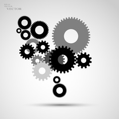 Gears in engagement. Engineering drawing abstract industrial background with a cogwheels.