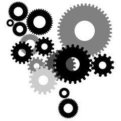 Gears in engagement. Engineering drawing abstract industrial background with a cogwheels.
