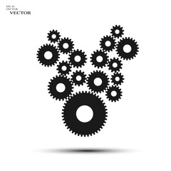 Gears in engagement. Engineering drawing abstract industrial background with a cogwheels.