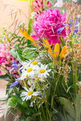 Beautiful bouquet of colorful flowers; Midsummer in Latvia - celebration of Ligo in june