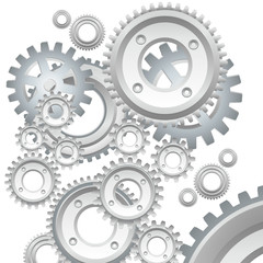 Gears in engagement. Engineering drawing abstract industrial background with a cogwheels.
