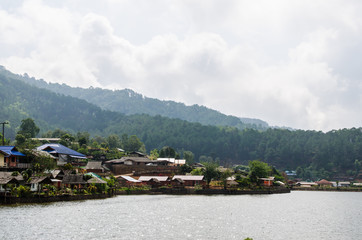 Fototapeta na wymiar Ban Rak Thai Village near lake, a Chinese settlement in Pai, Mae Hong Son ,Thailand.