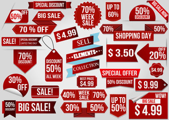 Sale red discount elements and ribbons on one frame set