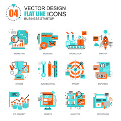 Flat line new business launch icons