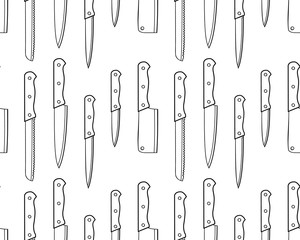 Seamless pattern of knives on a white background