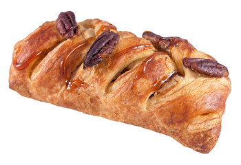 Pastry with pecan nuts isolated on a white background
