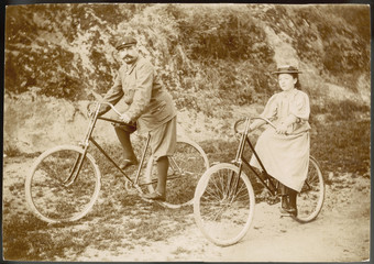 Two Cyclists (Photo). Date: circa 1890
