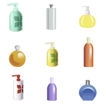 Set of body care products isolated on white background. Vector illustration.