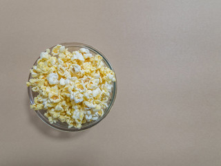 top view of a bowl of popcorn