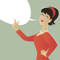 Business woman and empty speech balloon. Cartoon style