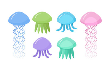 Jellyfish vector flat icon set