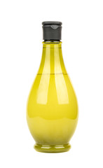 Yellow plastic bottle of shampoo isolated on white background