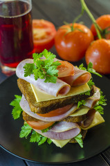 Large sandwich with sausage and cheese