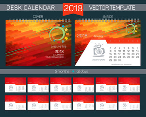 Desk Calendar 2018 Vector Design Template with abstract pattern. Set of 12 Months. vector illustration