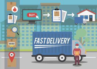 Fast Delivery Vector concept with isolated objects