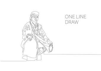 continuous one line modern drawing of buddhist monk