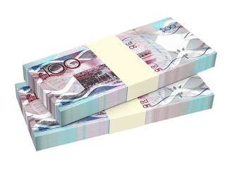 Barbadian dollar bills isolated on white background. 3D illustration.