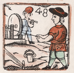 17th century Rope Maker - Woodcut. Date: 17th century