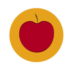 Red apple in orange circle. Flat design. vector illustration