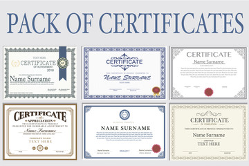 Collection of isolated Certificates in different styles 