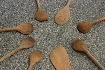 Cooking spoons utensils on the old table