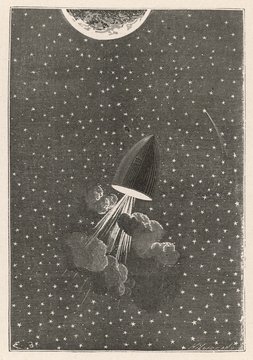 Verne: Illustration from Round the Moon(Autour de la Lune). Date: 1870