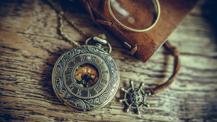 Vintage Pocket  Watch Necklace ; Vintage Engraved Roman Numeral On Face Watch Necklace