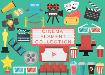 Concept of Cinema hall isolated flat elements collection