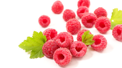raspberries on white background
