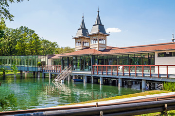 The central health complex on the lake in the town of Heviz, Hungary