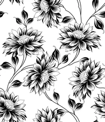 Papier Peint photo Noir et blanc Motif floral noir et blanc