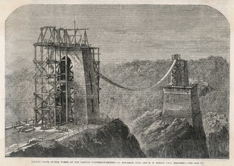 Clifton Suspension Bridge. Date: 1864 - obrazy, fototapety, plakaty
