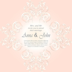 Wedding card, Invitation card with ornamental on pink background