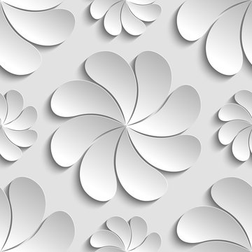 Fototapeta Seamless pattern white 3d paper flower, circle, 3D wallpapers.