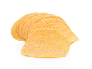 crispy potato chips isolated on white background