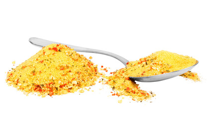 Smear of turmeric. Isolated on white. Up view. Empty space for text or inscription.