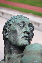 Bronze head of a virile statue in the Stadium of the Marbles. Rome, Italy