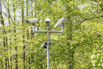 Safety camera's outdoors on a forest background with trees